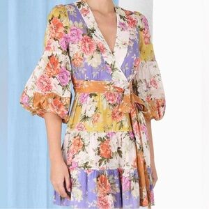 Zimmermann Pattie Wrap Mini Floral Dress